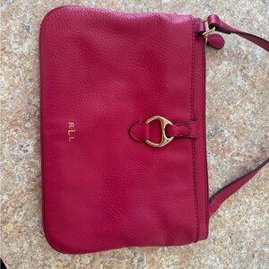 Ralph Lauren Red Leather Clutch with Gold Accents